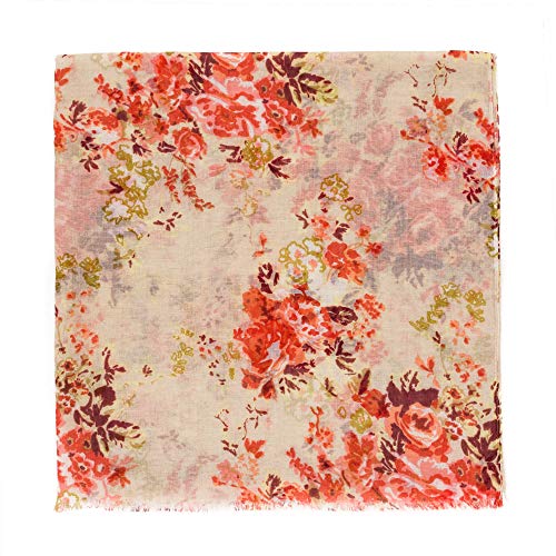 MELIFLUOS DESIGNED IN SPAIN Scarf for Women Lightweight Floral Flower Scarves for Summer Fall Shawl Wrap - color: Barcelona Collection 8 - Beige Elegant Floral