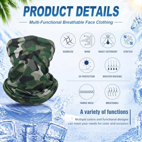 Geyoga 6 Pieces Summer UV Protection Cooling Neck Gaiter Face Clothing Neck Gaiter Mask Scarf Sunscreen Breathable Bandana - color: Camouflage Colors
