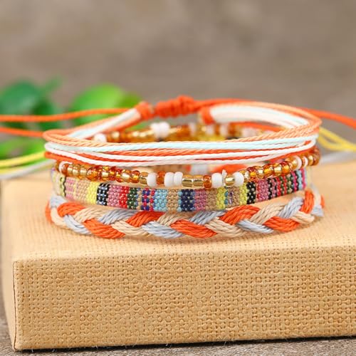 Beach Summer Ankle Bracelet for Women Handmade Braided Adjustable String Anklets Waterproof Surfer Bracelet - color: Orange