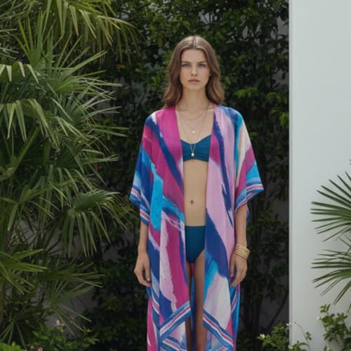 Kimonos for Women Casual Swimsuit Coverup Lightweight Boho Kimono Cardigans for Summer - color: Rz-azure Blush
