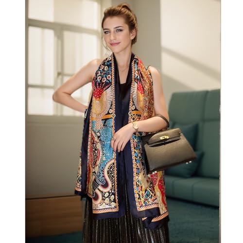 vimate 100% Large Silk Feeling Scarf-Women's Fashion Long Mulberry Silk Satin Neck Scarf Sunscreen Shawl Wrap Headscarf - color: Style 02