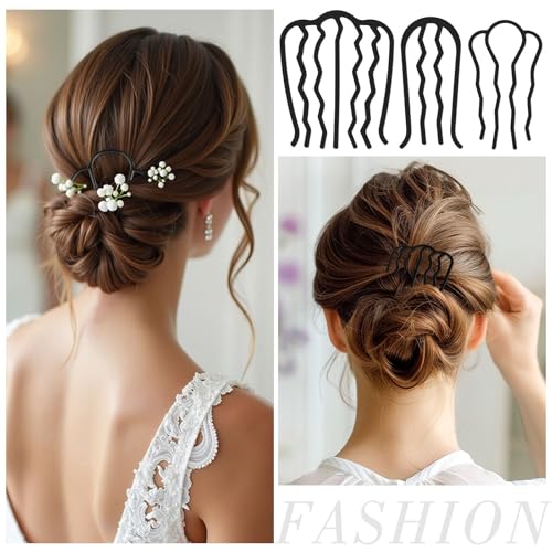 8 Pcs Hair Pins for Buns, U-Shape Side Combs for Women's French Twist Updo and Bun Vintage Styling, Hair Fork Clip Teeth Secure Hold Accessories, 5 Style - color: Black3