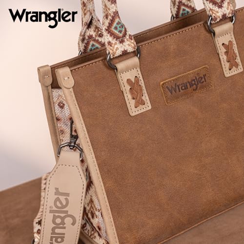Montana West Wrangler Tote Bag for Women Aztec Western Retro Purse Top Handle Handbags - color: B-aztec-brown