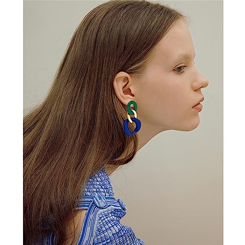 Charm Elegant Hollow Color Chain Acrylic Geometric Temperament Dangle Drop Earrings Bohemian Minimalist Hypoallergenic Jewelry Gift - color: Green Gold Blue Earrings