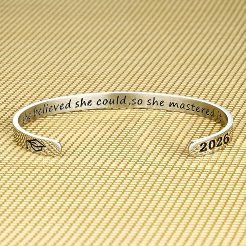 M MOOHAM Graduation Gift for Her Him 2026, Inspirational Graduation Bracelets Class of 2026 High School College Graduation Gift for Her with Graduation Box - style: With Box-She believed she could,so she mastered it