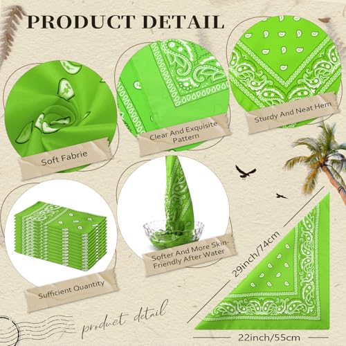 Suhine 12 Pcs Bandanas Bulk for Women Men 22 x 22 Inch Paisley Headband Cowboy Handkerchief Summer Beach Party Costume - color: Apple Green