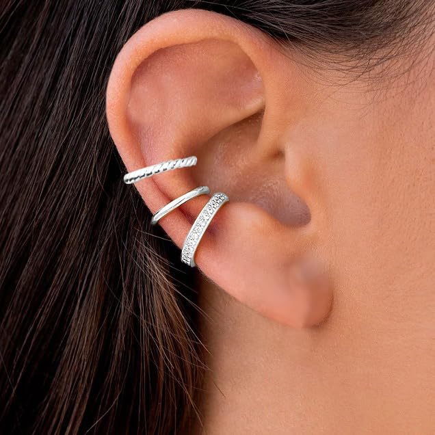 Ear Cuffs Non Piercing Sparkly Cuffs for Women Non Piercings Hypoallergenic Fake Piercings Sparkle Clip On Earrings Bling Cartilage Earring Ear Cuff Earrings for Women Dainty Earring - style: 4 - S 3PCS