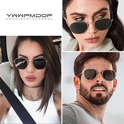 Polarized Sunglasses for Womens Men Trendy Square Hexagonal Flat Mirrored Sun Glasses UV Protection - color: A05-gold/G15/Black