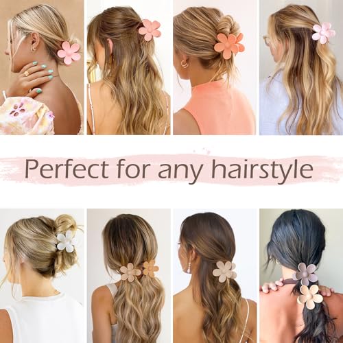 Flower Hair Clips 8PCS, Large Claw Clips for Women Girls Thick Thin Hair, Strong Hold Non slip Big Matte Dasiy Jaw Clamps Hair Accessories 8 Colors - color: Pink, Light Coffee, White, Coffee, Mocha, Beige, Khaki, Light Pink