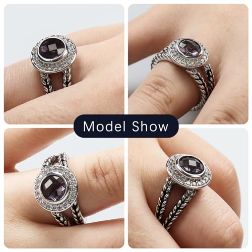 Designer Inspired Twisted Cable Statement Rings for Women Fashion Jewelry 8 MM CZ Split Shank Cable Ring Gift - color: Purple