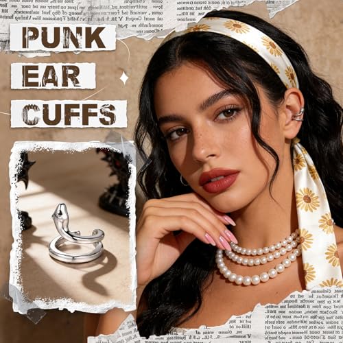 Gothic Ear Cuffs Helix Cartilage Clip on Goth Ear Cuff Stainless Steel Hypoallergenic Earrings for Women Men Non Piercing Gold & Silver Fake Earring Lightweight Punk Jewelry Gift - color: K11-Silver Snake Design