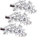 PAGOW 3pcs Silver Flower Rhinestone Hair Clips, Bling Crystal Hair Barrettes Clips for Women, Glitter Flower Bridal Headpiece Accessories for Wedding Birthday Parties - color: Silver 3pcs-B Style