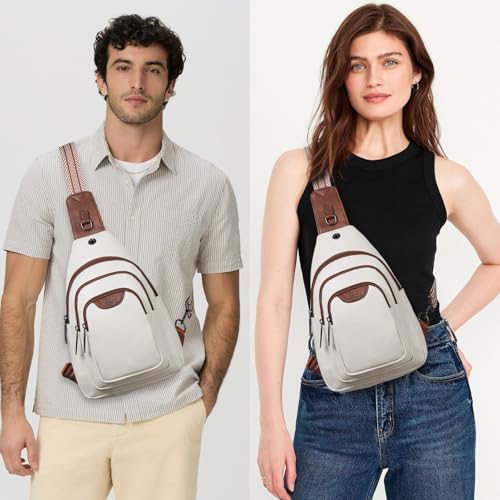 Leresas 10L Crossbody Sling Bag for Women Men Anti Theft Cross Body Fanny Pack Belt Bag Purse Gifts for Women Faux Leather, Beige Brown - color: 10l-beige Brown, size: 10L