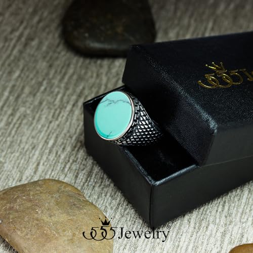 555Jewelry Stainless Steel High Polish Plain Oval Black Onyx Signet Ring for Men - color: Silver - Turquoise