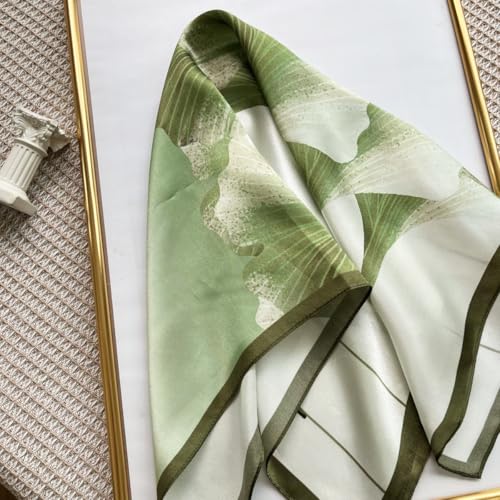 FONYVE 100% Mulberry Silk Scarfs for Women-Lightweight Square Satin Head Scarf-Small Silk Hair Scarf for Sleeping 21"x21" - color: 10 Ginkgo Leaf