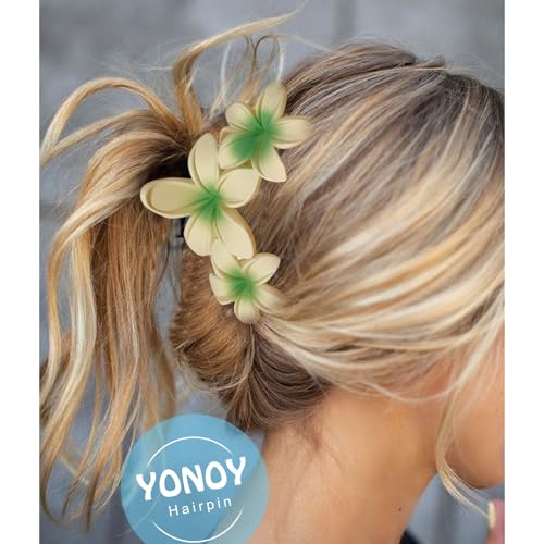 YONOY 6Pcs Flower Hair Clips for Women,Non-Slip Matte Flower Hair Clips for Women,Hawaiian Hair Flower Clip Large Plumeria Strong Hold Hair Claws Banana Cute Clip Beach Hair Accessories - color: Color E