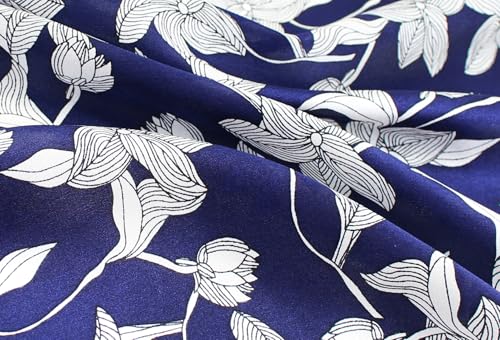 ANDANTINO 100% Mulberry Silk Scarf -21” Square Neckerchief with Gift Packed - color: Leaves-navy Blue