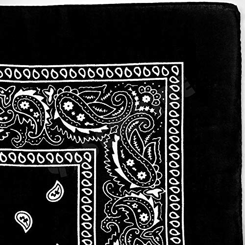 Pack of 3 X-Large Polyester Non Fading Paisley Bandanas 27 x 27 Inches by M.H.I. - color: Black