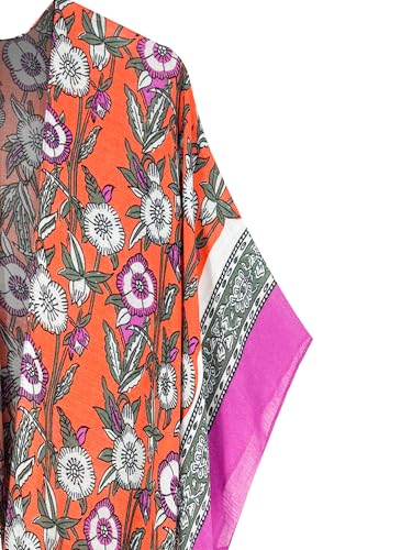 Breezy Lane Kimonos for Women Swimsuit Coverups Beach Cover Up Swimwear Cardigan Summer - color: Blossom Orange White