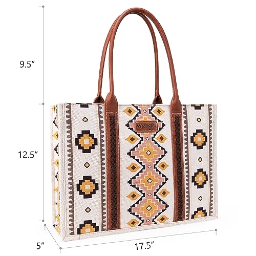 Wrangler Aztec Tote Bag for Women Boho Shoulder Purses and Handbags - color: Angel White