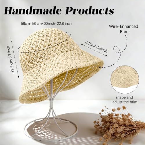 Sun Hat for Women Beach Hat Straw Bucket Hat Summer UV Protection, Packable Breathable Crochet Style - color: 1pack-beige
