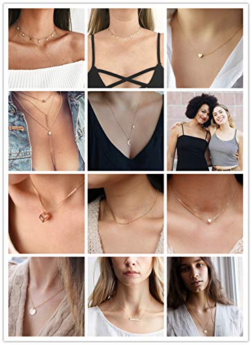 Starain 12Pcs Layered Choker Necklace Fashion Multilayer Chain Necklace Simple Gold Necklace Set for Women - color: 12Pcs Gold Necklace Set