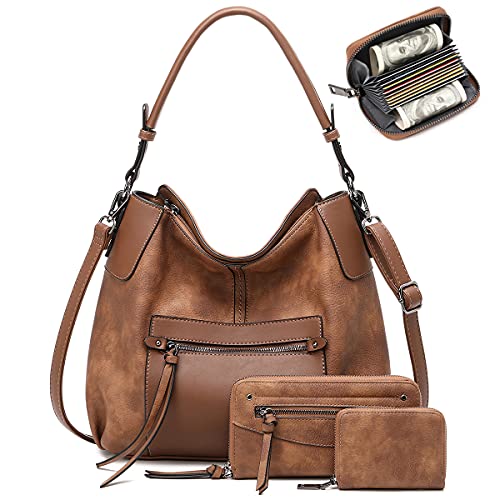 lapsting Hobo Bags for Women Handbags Purse Ladies Boho Shoulder Bag Crossbody Purses Faux Leather - color: E - 14inch Brown - Black Metal