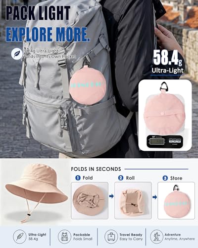 Water-Resistant Sun UPF 50+ Bucket Hat Protection Packable Brimmed Boonie for Women Men Summer Lightweight Hiking Outdoor Cap - color: Dusty Rose