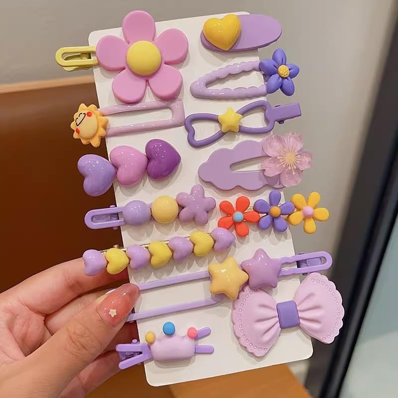 889 pcs Elastic Hair Ties for Girls Hair Accessories Ponytail Holders Colorful Rubber Bands Set with 14 pcs Cute Hair Clip - color: Purple