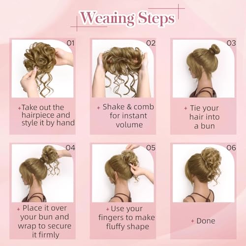 Real Human Hair Messy Bun Piece for Women Messy Buns Extension Scrunchie Updo Chignon Fullness Bun Extensions for Thin Hair Lightweight Daily Updos Hairpiece with Tendrils Golden Blonde - color: Golden Blonde