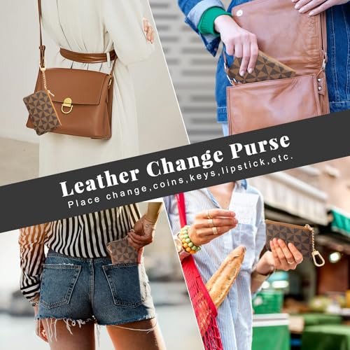Leather Coin Purse for Women with KeyChain Small Zipper Change Purse coin Pouch Card Holder Wallet Clutch for Women & Men (Brown) - color: Brown