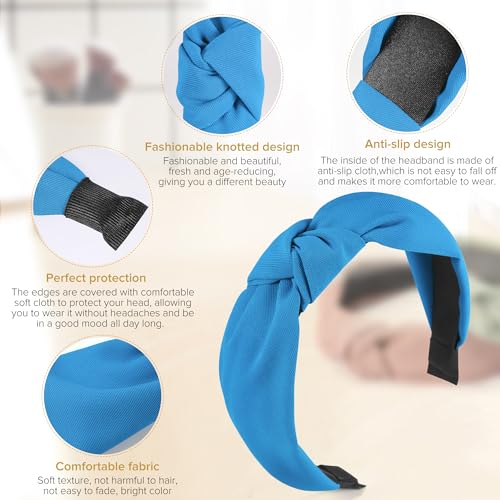 DiyJibb Headbands for Women Girls - 6PCS Stylish Top Knotted Headbands - Knotted Headband for Women - Head Bands Wide Hairband Hair Accessories - color: Blue, Dark Blue, Yellow, Light Pink, Black, White
