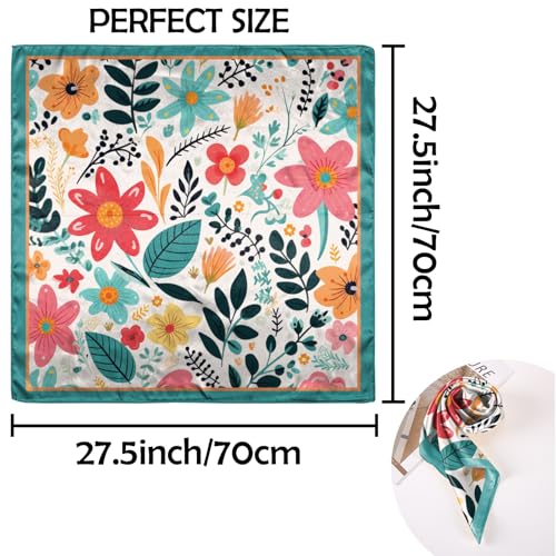 Scarf Silk Feeling Square Satin Head Hair Scarf Wrap 27.5 Inches Headwear Aesthetic Cute Decoration Women Girls - color: V-19-red Flower