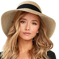 FURTALK Womens Beach Sun Straw Hat UV Protection Travel Packable Foldable Brim Summer UV Hat - color: Mixed Beige Khaki, size: Medium-Large