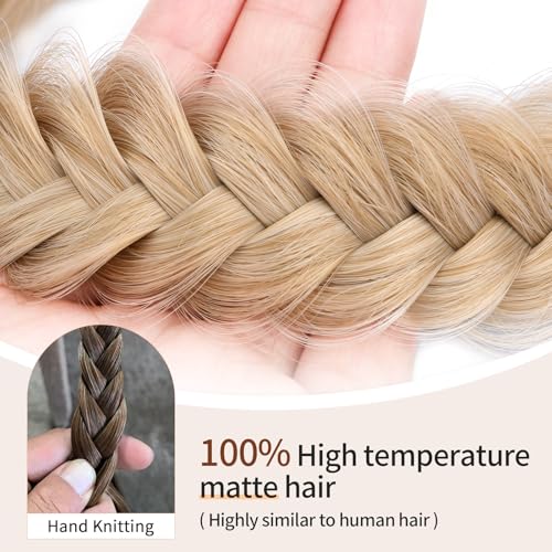 2PCs Braided Headband with teeth Handmade Messy Wide Synthetic Hair Elastic Stretch Fluffy Hairpiece for Brides (Honey Blonde) - color: Honey Blonde