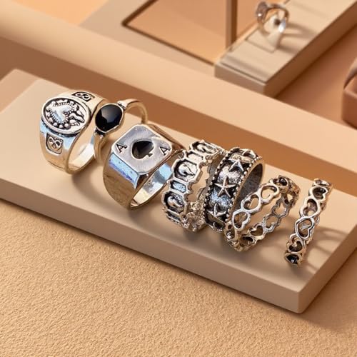 Stackable Rings Set for Women - Boho Midi Knuckle Rings with Moon and Star Designs, 22-Piece Adjustable Fashion Jewelry for Daily Wear - color: Silver, size: Style 7