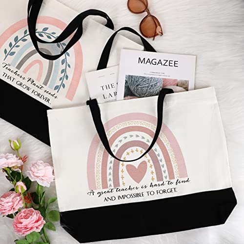 Sieral 10 Pcs Teacher Appreciation Gift Rainbow Canva Teacher Tote Bags Pack Retirement Thank You Reusable Bag Women Summer(Cute Style) - style: Cute Style