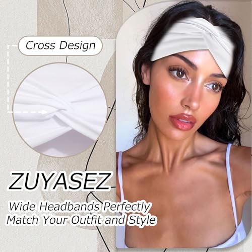 4 Pack Wide Headbands for Women Twist Headbands Stretchy Boho Turban Hair Band Non Slip Workout Women Head Wraps Accessories (Black White) - color: Black White