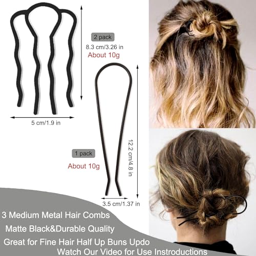 7 Pcs Metal Hair Side Combs Hair Fork Clip Teeth Hair Pin Stick for Updo Bun, U Shape Hair Combs for Vintage Hairstyle Hair Accessories, Thick Hair Combination - color: Thick Hair Series