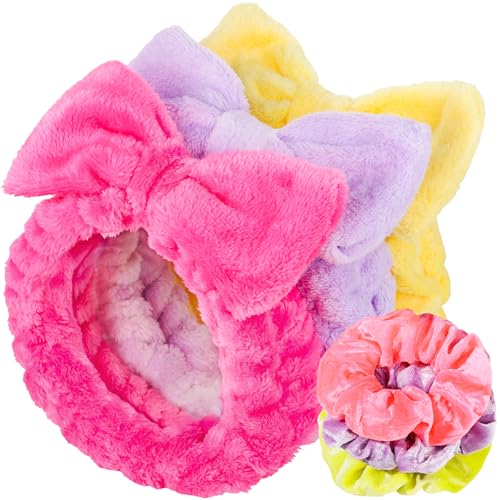 LEOBRO Spa Headbands, 6pcs Makeup Headbands and Hair Scrunchies for Washing Face for Teen Girls Women, Skincare, Easter Basket Valentines Gifts for Girls (Rose Red & Yellow & Purple) - color: Rose Red, Yellow, and Purple