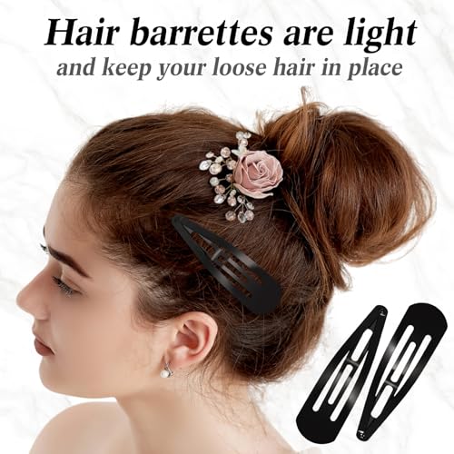 WILLBOND 30 Pieces 3.1 Inch Large Metal Snap Hair Clips Nonslip Barrettes Women Hair Accessories(Black) - color: Black, style: Minimalist