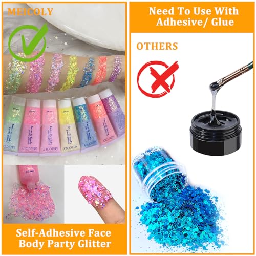 MEICOLY Chameleon Baby Pink Body Glitter,Pink Turn to Purple Face Glitter Paint,Holographic Color Changing Mermaid Face Glitter Gel for Hair,Self-Adhesive Chunky Glitter for Halloween Festival Party - color: chameleon baby pink body glitter