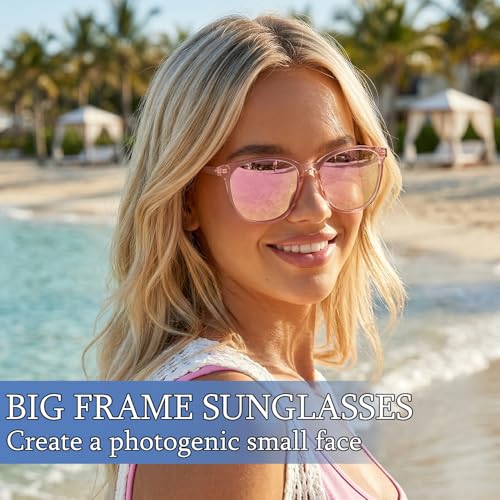 Myiaur Polarized Sunglasses for Women, Trendy Square Shades with UV400 Protection Sun Glasses for Daily (2 Pack) - color: A08 Tortoise+tp Pink/ Pink