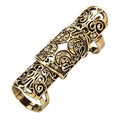Szxc Jewelry Women's Crystal Double Full Finger Armor Knuckle Ring Adjustable - color: antique gold