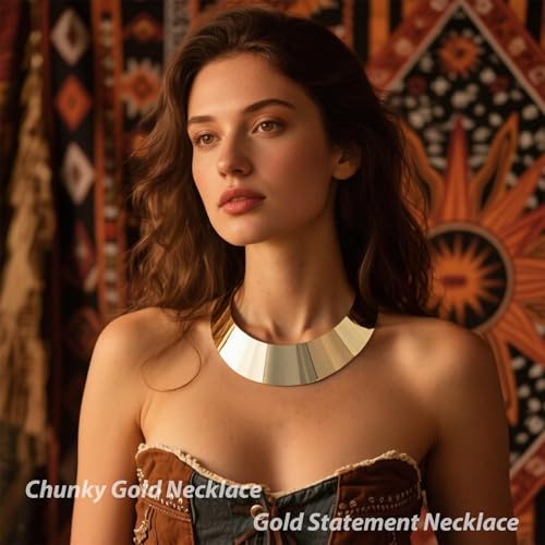 Chunky Chain Necklaces Women Statement Collar Necklace Gold Flat Snake Chain Choker Ribbed Design for Party, Dress Jewelry Gifts - color: A9