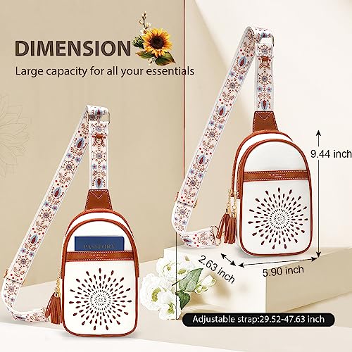 APHISON Small Sling Bag Fanny Packs Cell Phone Purse Vegan Leather Crossbody Bags for Women Chest Bag with Adjustable Strap White Brown - color: 01-white-brown