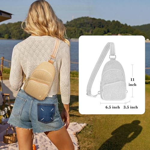 Haytijoe Faux Straw Crossbody Bags for Women RFID Summer Raffia Sling Bag Beach Vacation Travel Purse - color: Classic Khaki