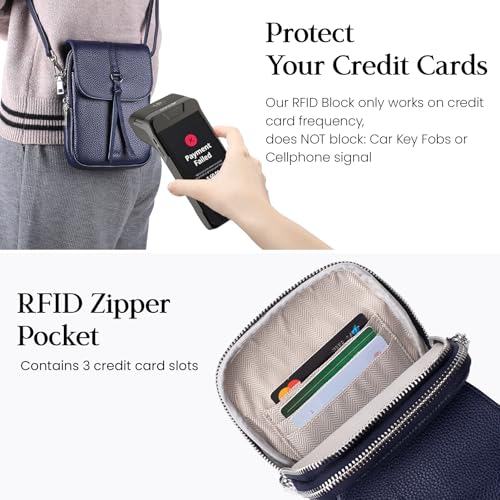 befen Genuine Leather Small Crossbody Bags for Women, Multi Pocket Cell Phone Crossbody Purse with RFID Blocking Card Slots - color: Navy Blue