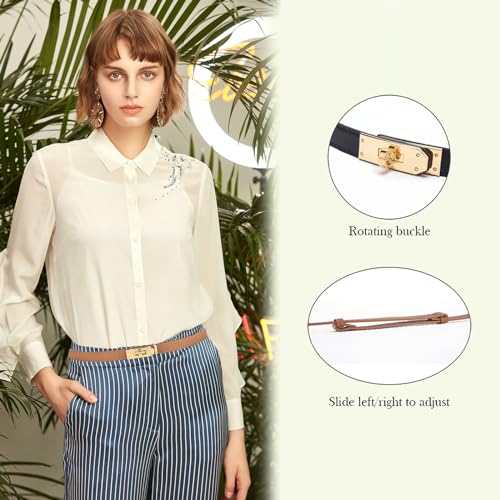 Ovekaut Women Skinny Leather Belt Solid Color Alloy Turn Lock Adjustable Waistband for Dresses Jeans Coats - color: Light Gray / Silver