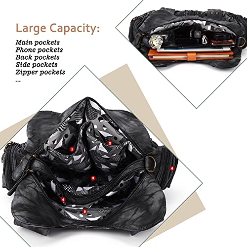 Angel Barcelo Purses for Women Large Shoulder Bag Soft Hobo Bags for Women - color: Black Grey